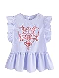 Floerns Women's Striped Embroidery Ruffle Peplum Top Blouse