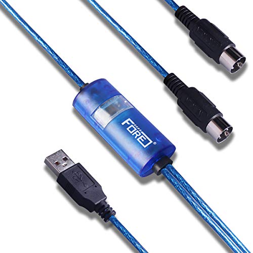 FORE USB IN-OUT MIDI Interface Professional Piano Keyboard to PC/Laptop/Mac Converter/Adapter MIDI Cable for Home Music Studio Color Blue - 6.5Ft