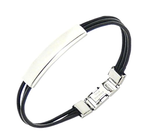Stainless Steel & Triple Black Leather Strap ID Bracelet - Max Wrist Size 20cm