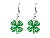 4-H Club Green Clover Charm Hook Earrings Jewelry Gift Award Prize Kids Girls