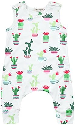 Winsummer Cute Newborn Baby Girls Cactus Print Romper Bodysuit Outfits Spring Summer Tops (White, 0-6M)