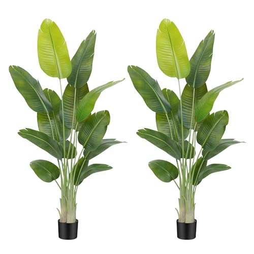 Keeplush Artificial Plant Bird of Paradise 180 cm High Indoor Artificial Plant with 13 Leaves, Large Outdoor Artificial Tree for Indoor Home Living Room Office Bedrooms Garden Verandas (2Pack)