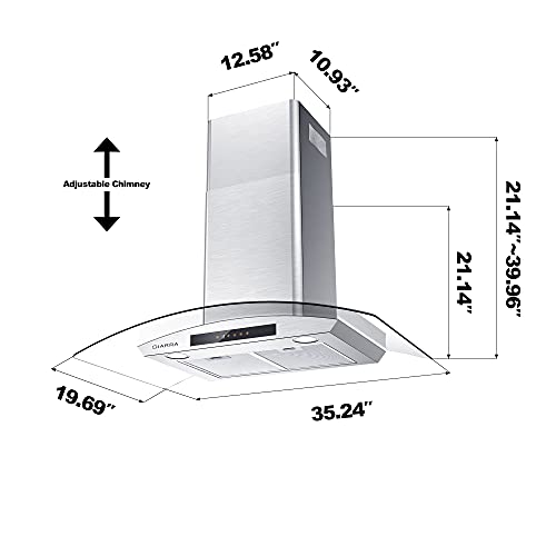 CIARRA CAS90502 Stove Vent Hood, Glass Range Hood with 450 CFM, Touch