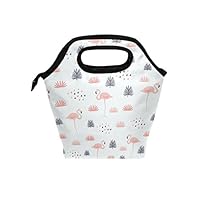 Lunch Bag Grass Flamingos Tote Travel Picnic Insulated Handbags Portable Zipper Lunch Bag Box