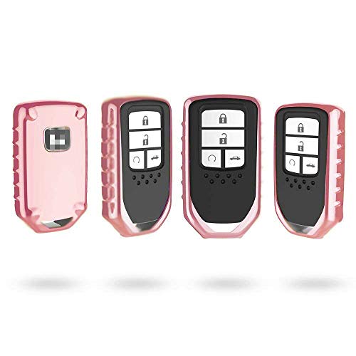 QIAOBA TPU Fall Car Key Soft Plating Protection Shell Case Cover for Honda (Pink)