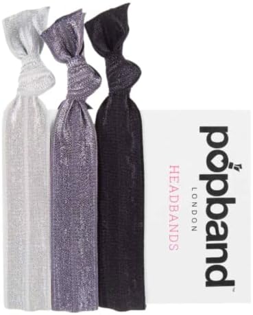 Popband Headbands Pack of 3 Black Silver Dark Grey No Dent Kind to Hair