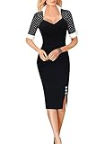 Viwenni Women's Vintage Retro Pinup Patchwork Cocktail Party Pencil Sheath Dress