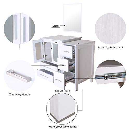 60" White Bathroom Vanity,Double Vanity,0.5" Tempered Glass Vessel Sink (Light Blue),ORB Faucet,Drain Parts,Bathroom Vanity,Glass Sink Bowl,Removable Vanity Pedestal,MDF Board,Mirror,Mounting Ring - Thumbnail 4