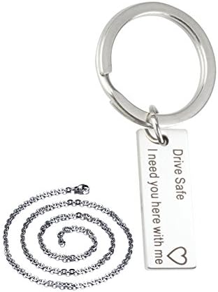 Comfybuy CF Personalized Stainless Steel Drive Safe Prayers Engraved Keychain Necklace Set For Kids,Son,Daughter,Dad,Mom,Grandson
