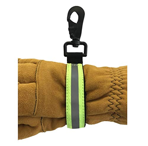 LINE2design Heavy Duty Firefighter Glove Strap with Green Reflective Trim - Ultimate Turnout Gear Firefighting Glove Safety Strap