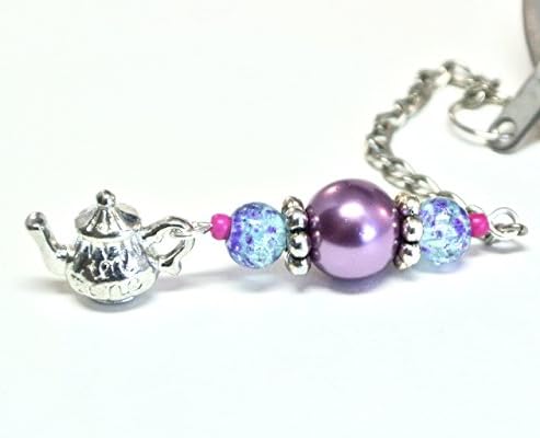 Teapot Charm Tea Infuser with Purple and Blue Beads
