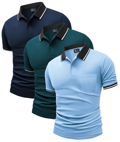 JACKETOWN 3 Pack Men's Short Sleeve Polo Shirts Lightweight Breathable Golf Casual Adult Multipack Tennis Tees