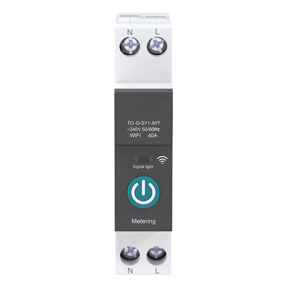 Yoiimiya 40A Tuya Single Phase Din Rail WiFi Smart Energy Meter Timer Consumption Monitor KWh Wattmeter,Black with Metering