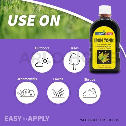 Organic Iron-Tone (250 ml) Organic Fertilizer and Plant Food to Help Correct Iron Deficiency Turns Yellow to Green, Non Staining Iron for Indoor and Outdoor Plants Iron Tonic for Houseplants