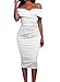 AlvaQ Women's Summer Sexy Off Shoulder Bodycon Midi Evening Coaktail Dress Lrge White
