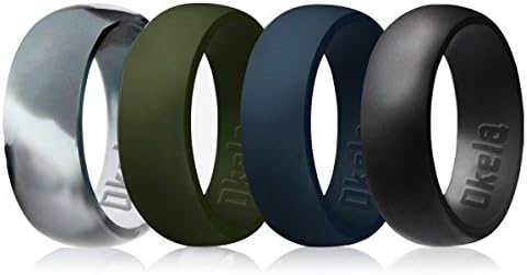 Okela Silicone Wedding Rings, Premium Medical Grade Silicone Wedding Bands for Active Men/Women, Comfortable and Non-toxic Wedding Gift (Black, Dark Blue, Camo, Dark Green, 10 (19.8mm))