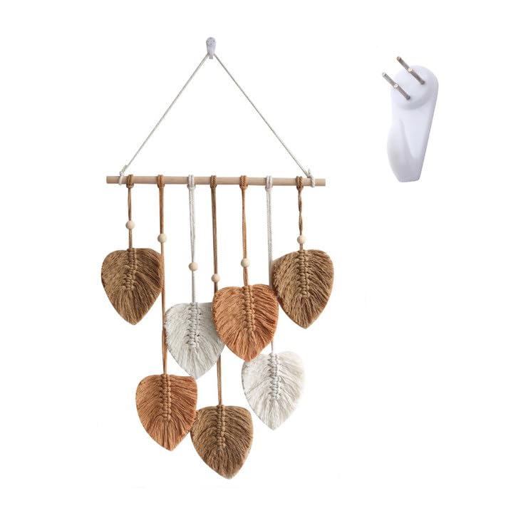 15.7 X 31.4In Macrame Wall Hanging, Boho Wall Decor Leaf Woven Tapestry Wall Hanging, Macrame Leaf Hanging Unique Boho Macrame Tapestry Feathers For Outdoor, Indoor, Living Room, Bedroom (Khaki)