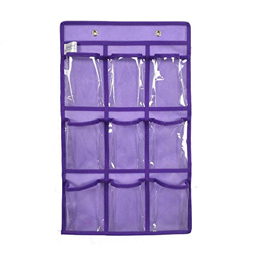 ANIZER Over Door Hanging Closet Underwear Sock Storage Cell Phone Jewelry Organizer Clear Pockets (Purple, 9 Pockets) - Thumbnail 3