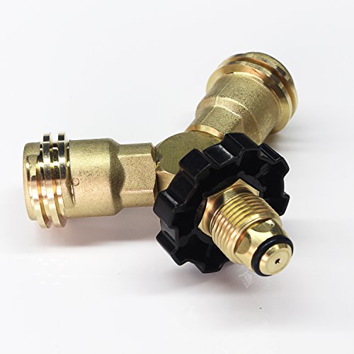 CAMPLUX Brass Propane Gas Fitting Y-Splitter Adapter-Tee with POL Connector and 2 x 1''-20 Male Throwaway Cylinder Thread
