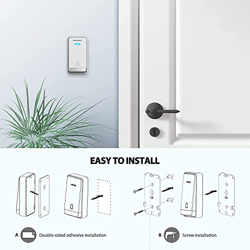 SelfPowered Wireless Doorbell, Waterproof Door Chime Kit, No