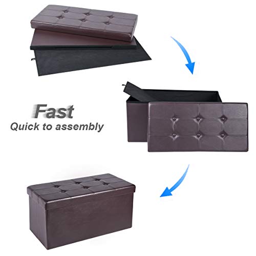 AuAg 30" Folding Storage Ottoman Bench Faux Leather Toy Box/Chest Coffee Table/Foot Rest/Storage Easy to Assemble (Brown, 30")
