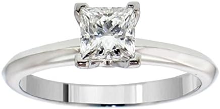 0.45 Carat GIA Certified Princess Cut Diamond Solitaire Engagement Ring 14K White Gold (F-G, I1) Ideal Cut - Size 12