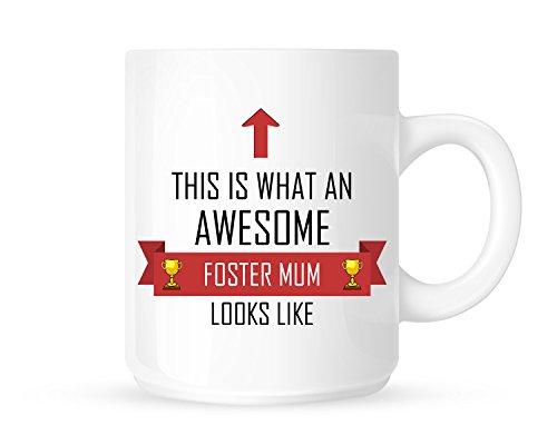 DottsMusic This is What an Awesome Foster Mum Looks Like - Tea/Coffee Mug/Cup - Red Ribbon Design - Great Gift Idea