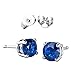 FANTOM 925 Sterling Silver Round Cubic Zirconia Blue 2.00 Carat Cz Round Stud Earrings.