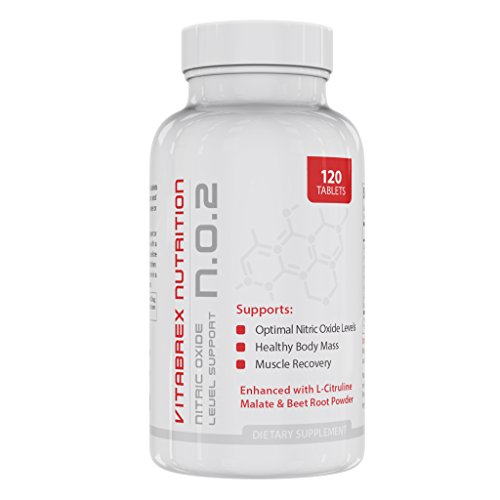 VITABREX NO2 Nitric Oxide Booster Supplement, 120 Tablets, Increase Vasodilation, Improve Strength, Recovery, and Stamina, More L-Arginine for Maximum Muscle Growth