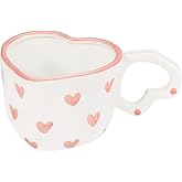 zaoalife Ceramic Tea Cup, Ceramic Coffee Mug, Heart Shaped Ceramic Coffee Mug for Office and Home, Cute Aesthetic Porcelain Mug