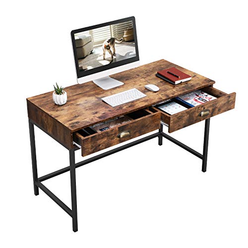 VASAGLE Industrial Computer Writing Desk with Drawers, Space-Saving Study Desk with Storage, for Home Office, Easy Assembly, Rustic Brown ULWD78X