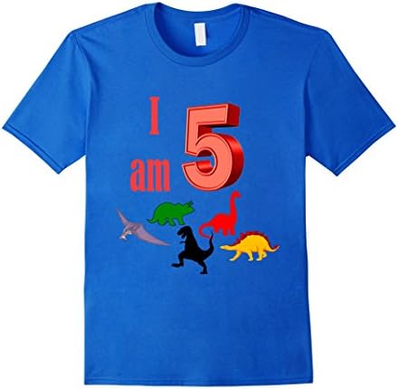 Men's I am 5 Dinosaurs Birthday Funny T Shirt Kids Boys Girls Medium Royal Blue