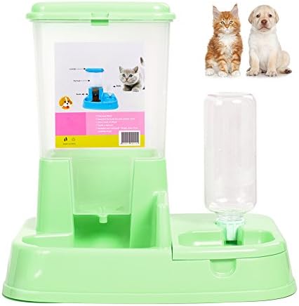 BESAZW Cat Feeder Automatic Cat Food Station with Water Fountain Cat Dog Food Dispenser Green