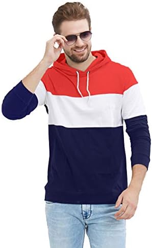LEWEL Men's Full Sleeve Hooded Tshirt (100% Cotton Bio Washed)