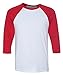 Bella + Canvas Unisex 3/4-Sleeve Baseball T-Shirt L WHITE/ RED