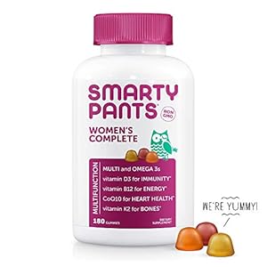 SmartyPants Women's Complete Gummy Vitamins: Gluten Free, Multivitamin, CoQ10, Folate (Methylfolate), Vitamin K2, Vitamin D3, Biotin, Methyl B12, Omega 3 DHA/EPA Fish Oil, 180 count (30 Day Supply)