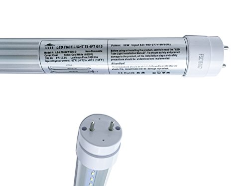 LESON 75W Equivalent T8 4ft G13 LED Tube Light Dual-Ended Powered 22W Cool White 6000K Clear Cover 100-277V Super Brightness 10-Pack - Thumbnail 5