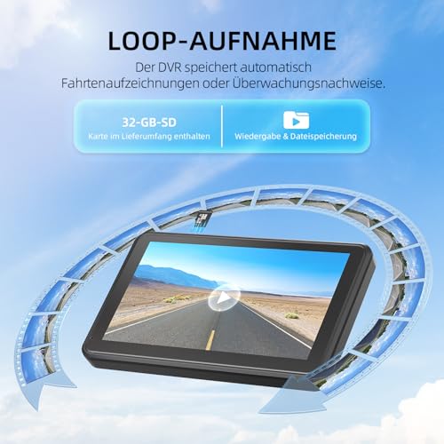 eRapta 2 Magnetic Solar Reversing Cameras Wireless with 7 Inch 1080P Touchscreen Monitor: 12000 mAh Battery, 1 Minute DIY Installation, IP69K Waterproof Reversing Cameras for Motorhome, Caravan