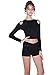 HIKA Women's Fashion Long sleeve Stretchy Off-shoulder Crop Top Medium Black