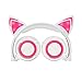 Cat Ear Kids Headphones,DICEKOO Flashing Glowing Cosplay Fancy Cat Ear Headphones Foldable Over-Ear Gaming Headsets Earphone with LED Flash Light for Girls Boys Phone Tablet (Pink-White)