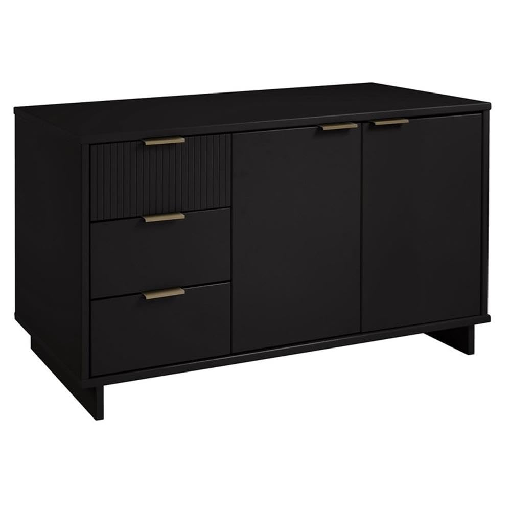 Photo 1 of *** BOX 2 OF TWO ONLY***Manhattan Comfort Granville 55-Inch Modern Sideboard Buffet Cabinet with Storage for Dining and Living Room Use, 3 Full Extension Soft Close Drawers and Concealed Shelves, Black