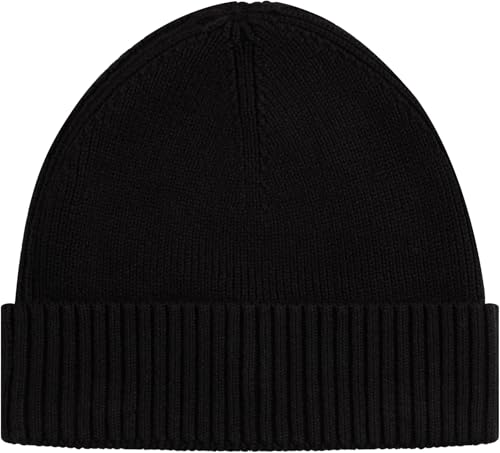 Tommy Hilfiger Herren Strickmütze Flag Cotton Beanie mit Kaschmir, Schwarz (Black), Einheitsgröße 2