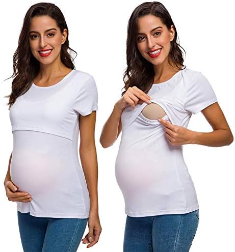 CiCiYours Nursing Tank Tops Maternity T-Shirt Soft Crew Neck Pregnancy Clothes Mama Breastfeeding Short Sleeve T Shirts