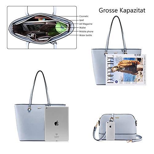 LOVEVOOK Sac a Main Femme Sac Bandouliere Porte Monnaie 3 Pièces Grande Capacité Bleu Clair