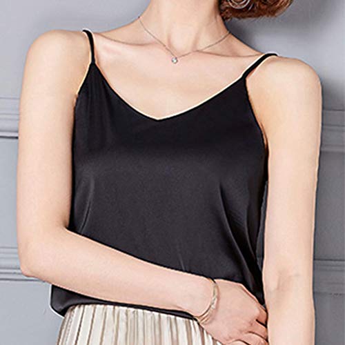 Inverlee Women Sexy Silk Ladies Camisole Bottom Blouse Shirt Soft Satin Tank Top Crop Black - Thumbnail 4