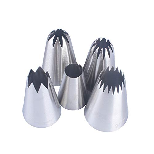 BLUGUL 5pcs Large Piping Nozzle, Stainless Steel Cake Decorating Set, Icing Nozzle Tip Tool for Cupcakes Cakes Cookies Dessert Pastry