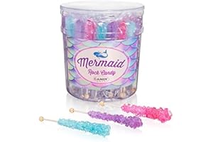 Candy Envy Mermaid Rock Candy Crystal Sticks - 36 Indiv. Wrapped - Pink, Light Blue, Lavender