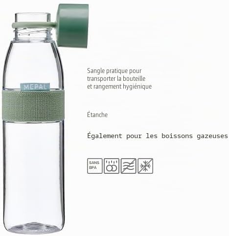 - Bouteille d'Eau Ellipse - Bouteille d'Eau Réutilisable - Bouteille Étanche pour Boissons Gazeuses - Sans BPA - 500 ml - Nordic blue