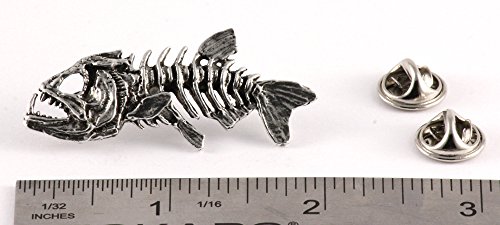Creative Pewter Designs Pewter Skeleton Fish, Handcrafted Freshwater Fish Lapel Pin Brooch, Antique Finish, F112