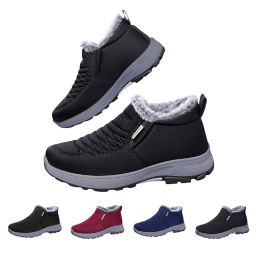 Women Mens Snow Boots, Winter Warm Ankle Boots For Ladies, Uk Fur Lined Walking Booties, Wide Fit Waterproof Slip On Outdoor Size 3-6